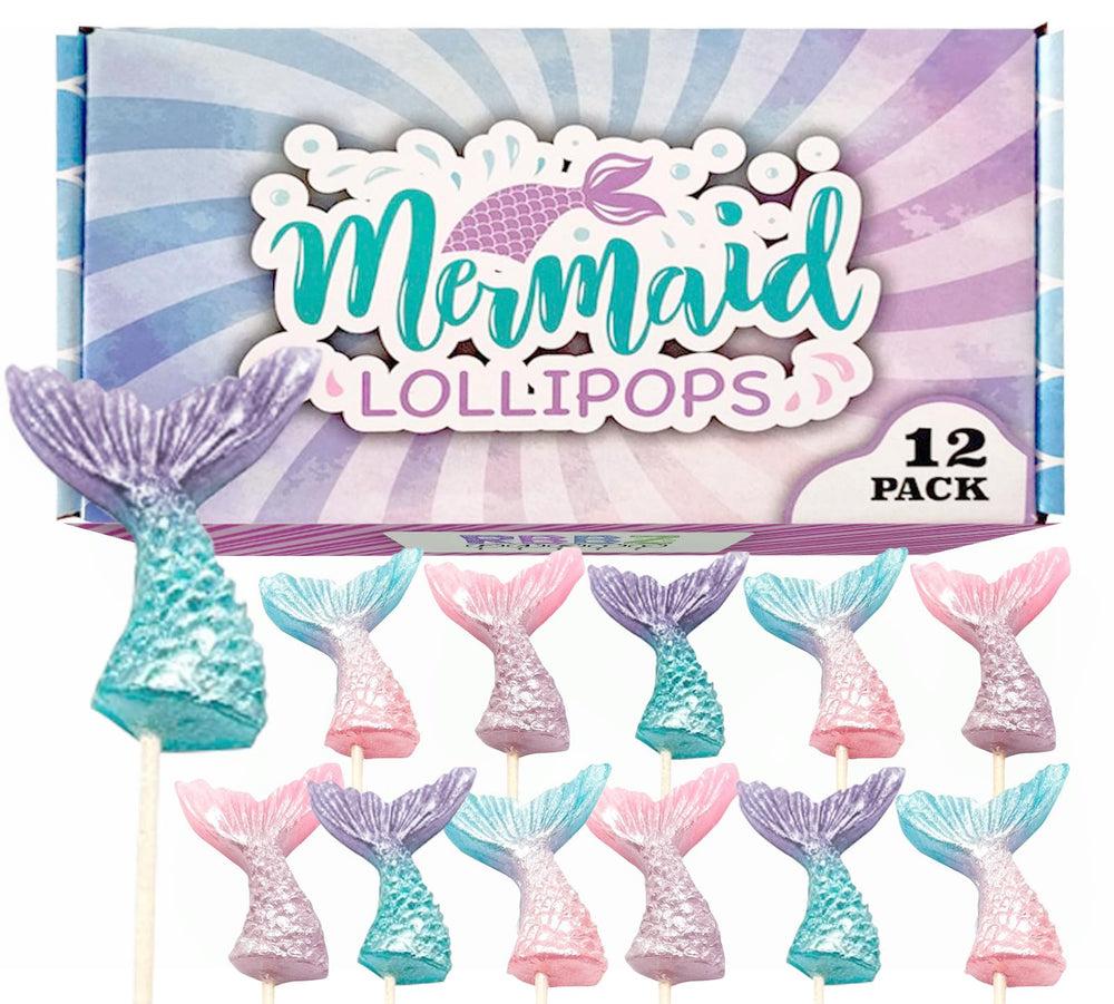 RBBZ Party Mermaid Lollipops 12-pack ideal for party favors and candy tables.