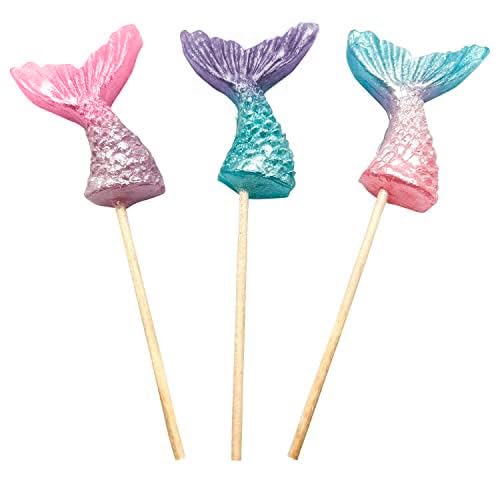 RBBZ Party Mermaid Tail Lollipops on table add shimmering decorative appeal.