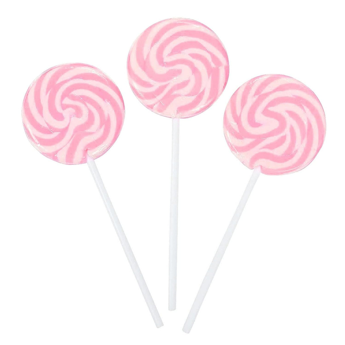 RBBZ Party pink swirl lollipops in 2-inch size, ideal for party favors and candy buffets.