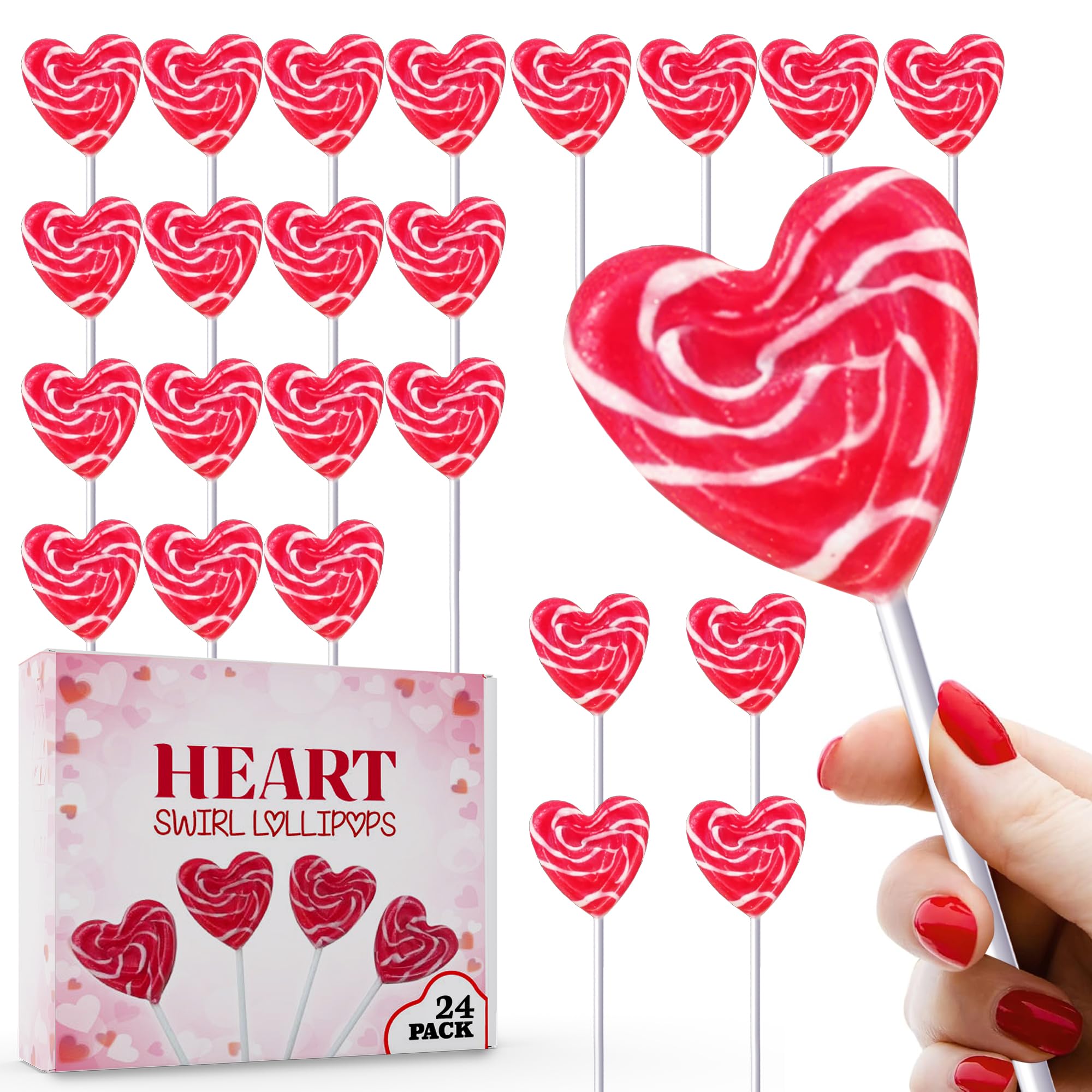 RBBZ Party red heart swirl lollipop for festive Valentine favors and display.