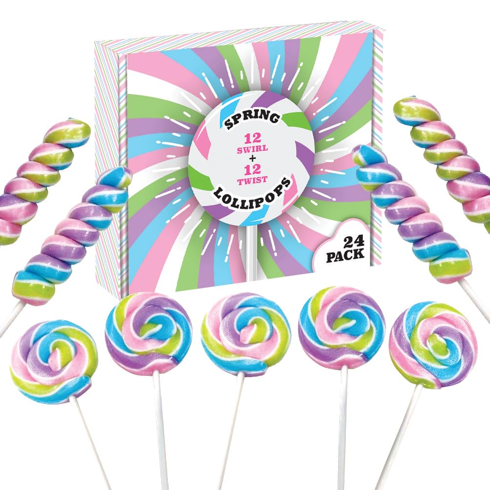 RBBZ Party spring Easter swirl lollipop on a 4.5-inch stick, bright colors for baskets.