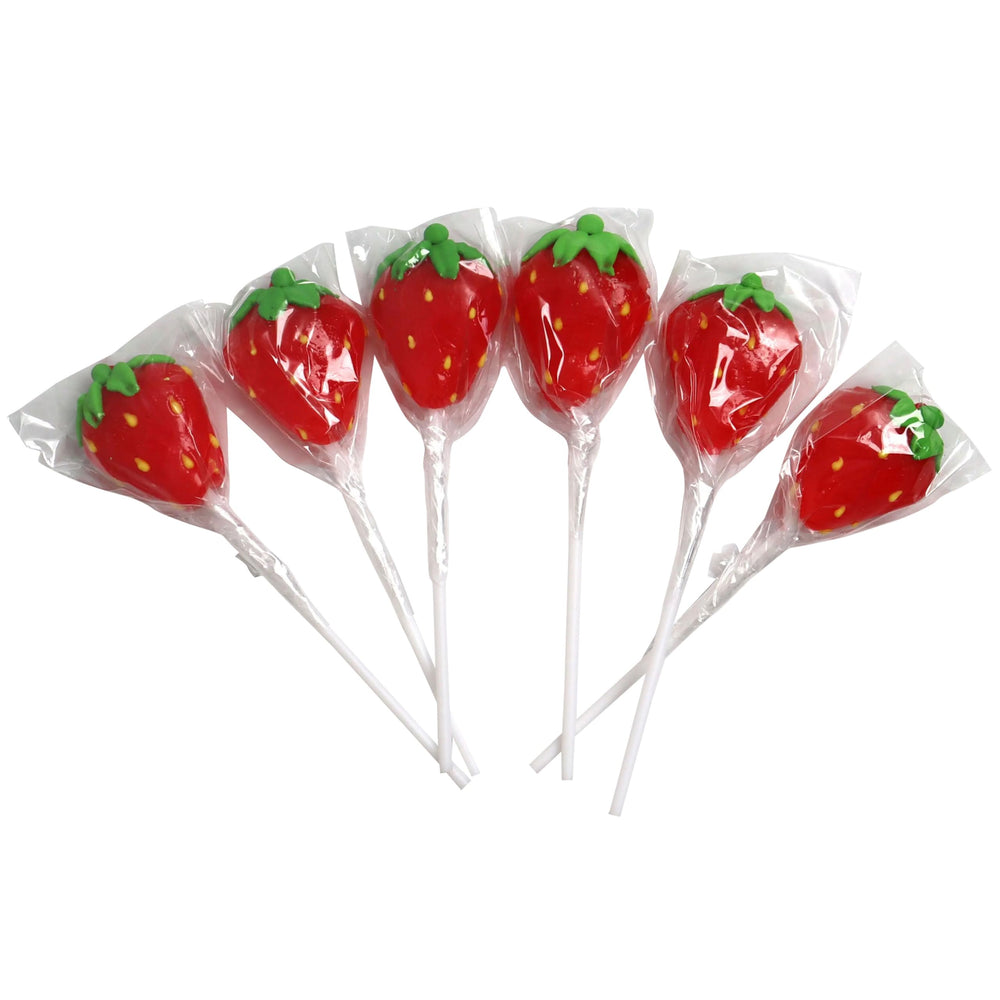 RBBZ Party strawberry-shaped-lollipops closeup showing individually wrapped treats for kids celebrations.