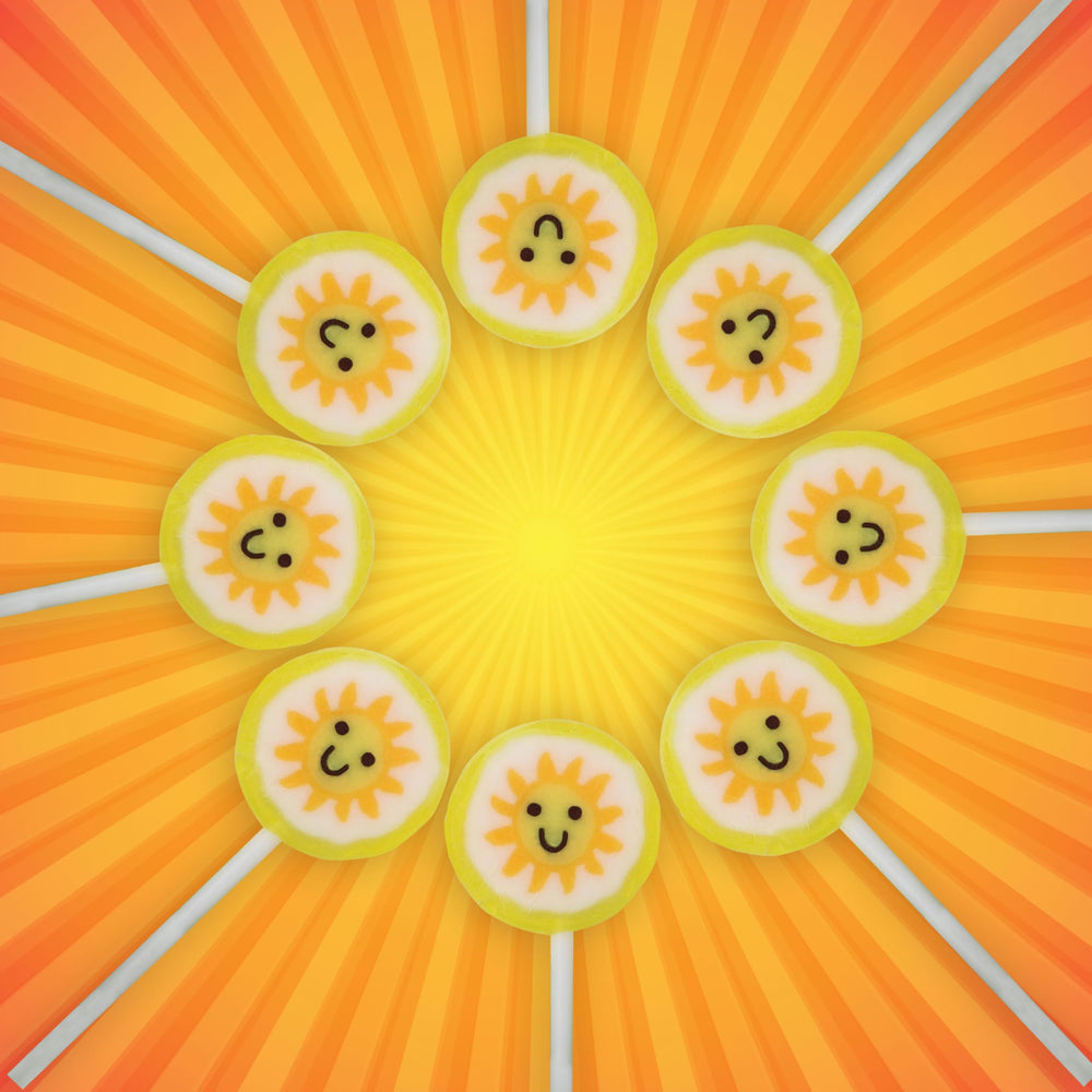 RBBZ Sun Candy Lollipops in bright yellow for summer events