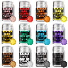 RBUGR luster dust 12 colors bottles for vibrant cake and dessert decorating.