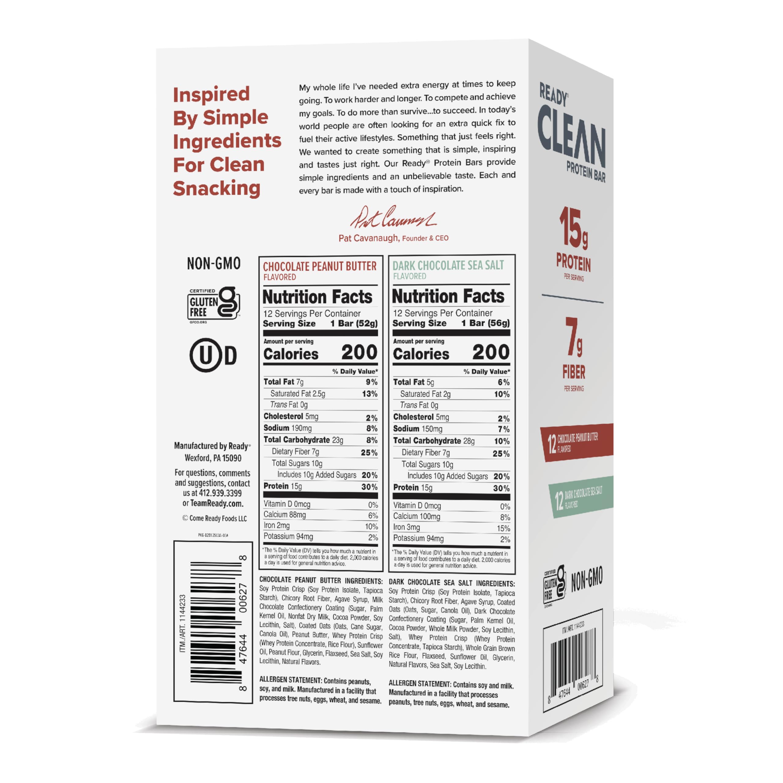 Ready Protein Bars with 15g whey protein supports lean muscle after workouts.