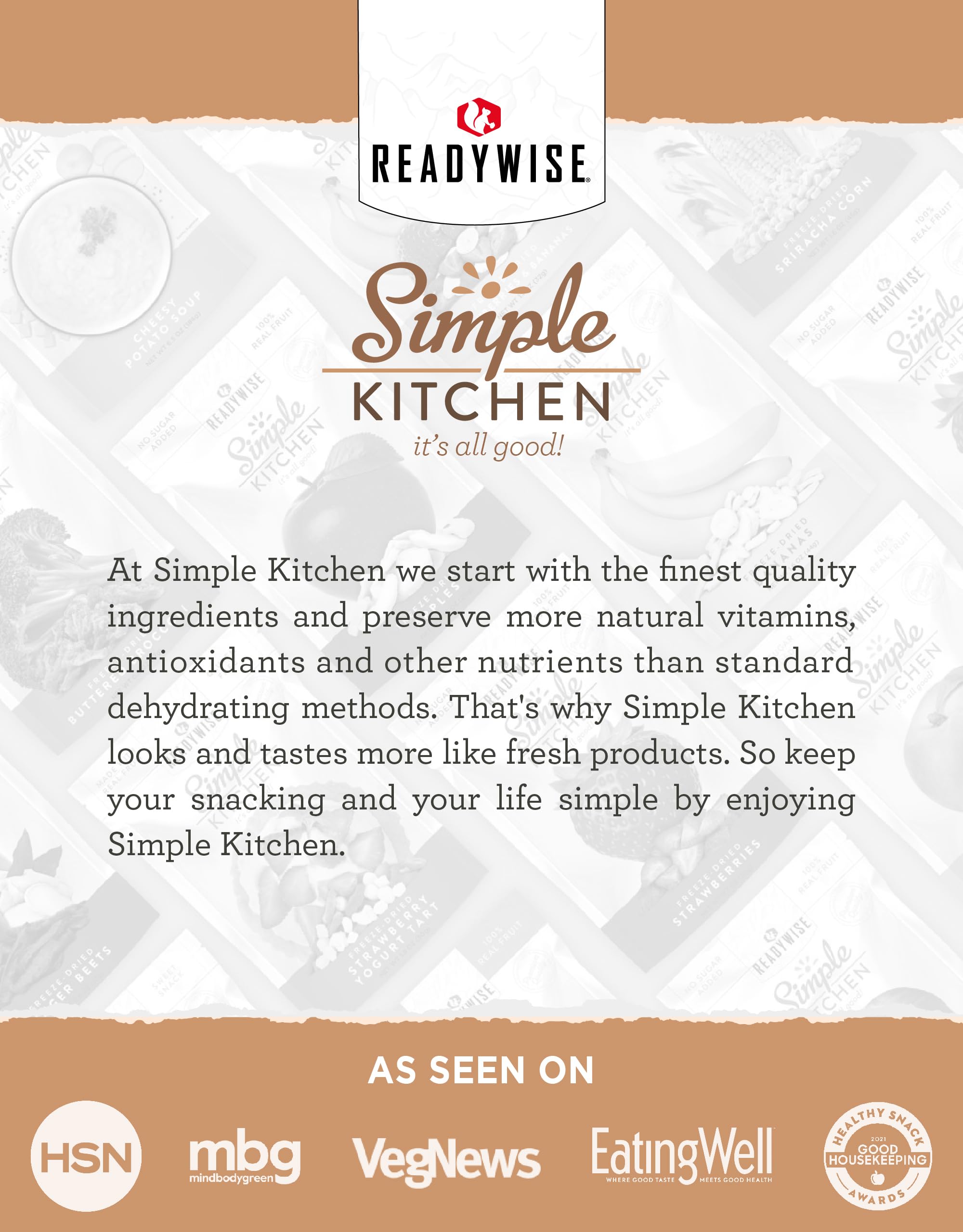 ReadyWise pantry stock image emphasizes long-term supply and easy prep