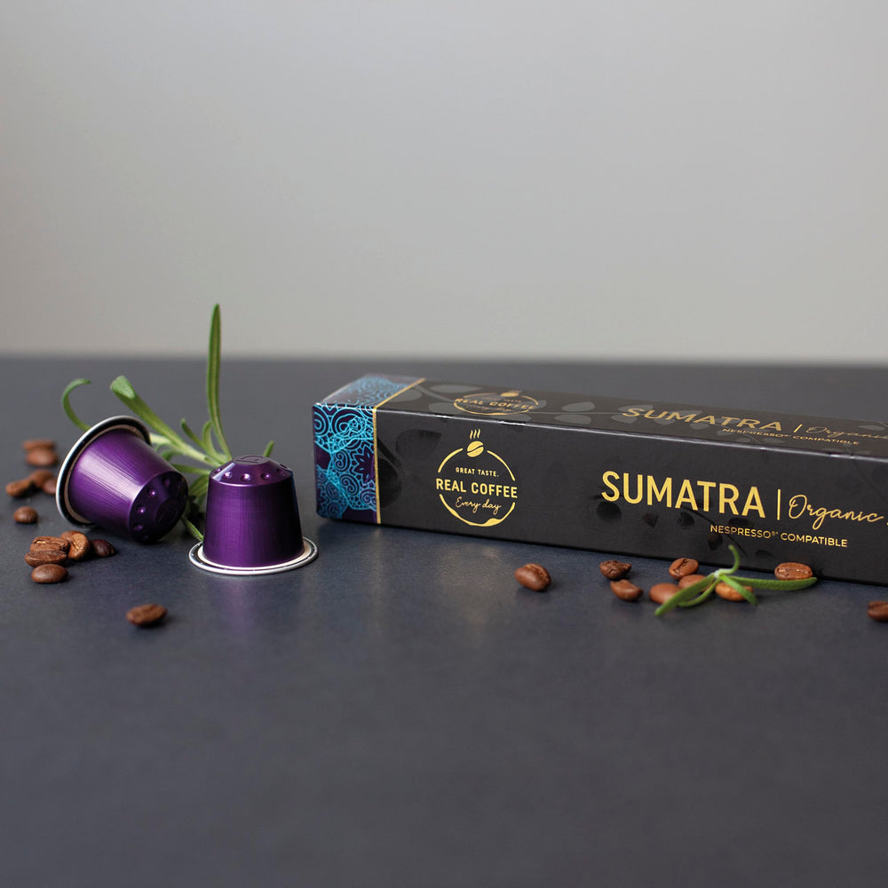REAL COFFEE GREAT TASTE capsule design—premium aluminum for recyclability.