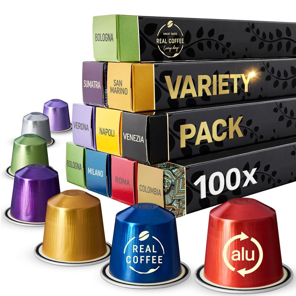 REAL COFFEE GREAT TASTE mixed variety pack for Nespresso box—convenient daily espresso option.