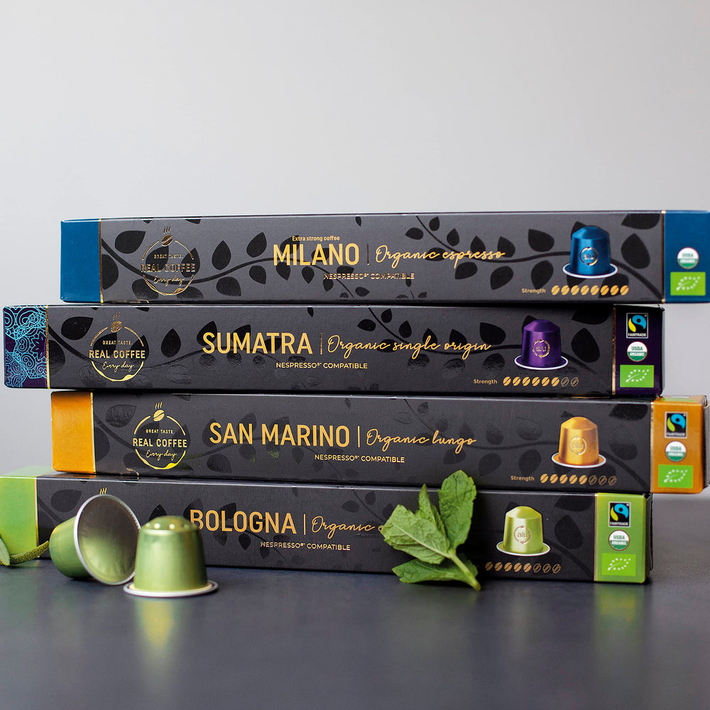 REAL COFFEE GREAT TASTE nine flavor collection—variety to suit any mood.