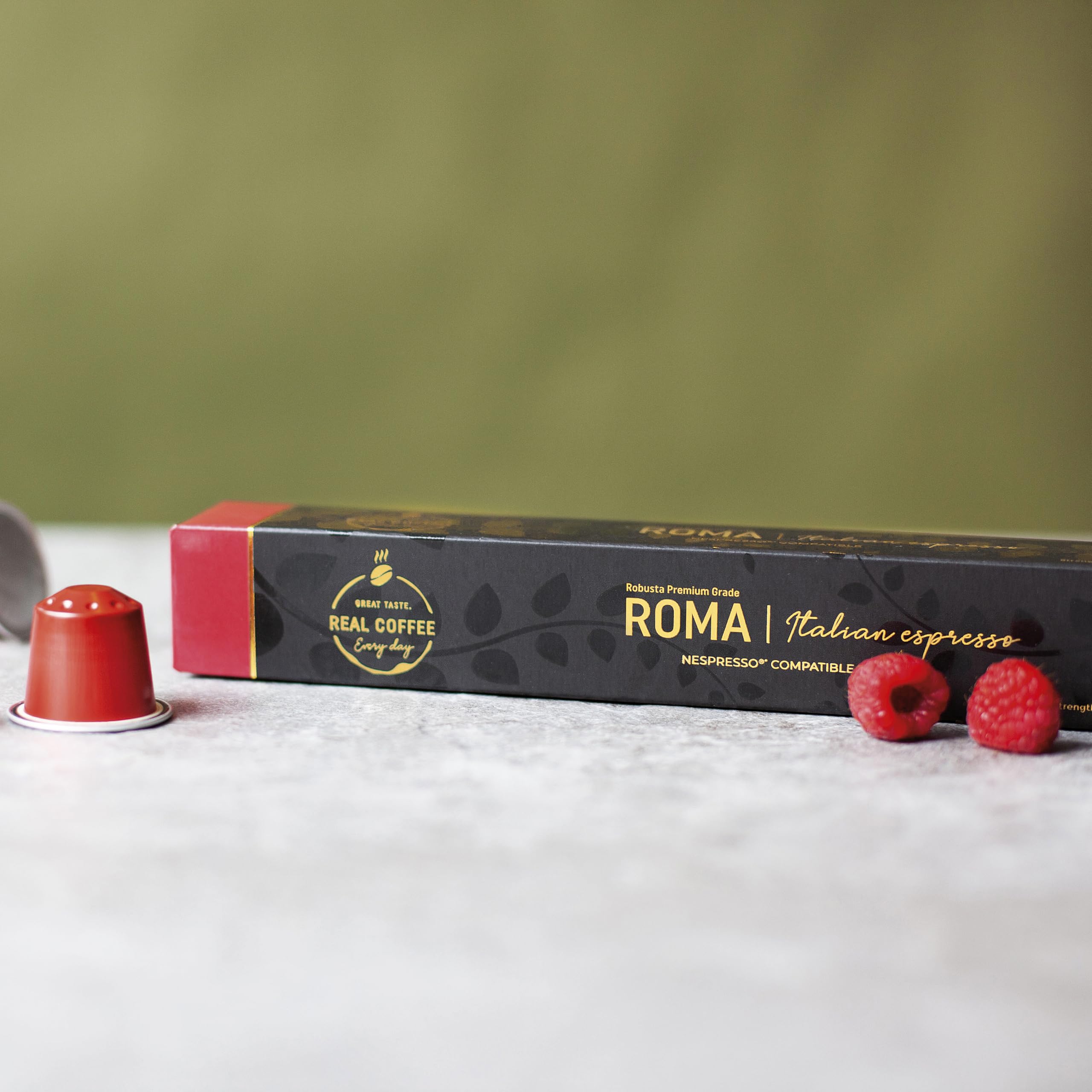 Real Coffee Great Taste Robusta-Arabica blend pods offer robust body with smooth finish.