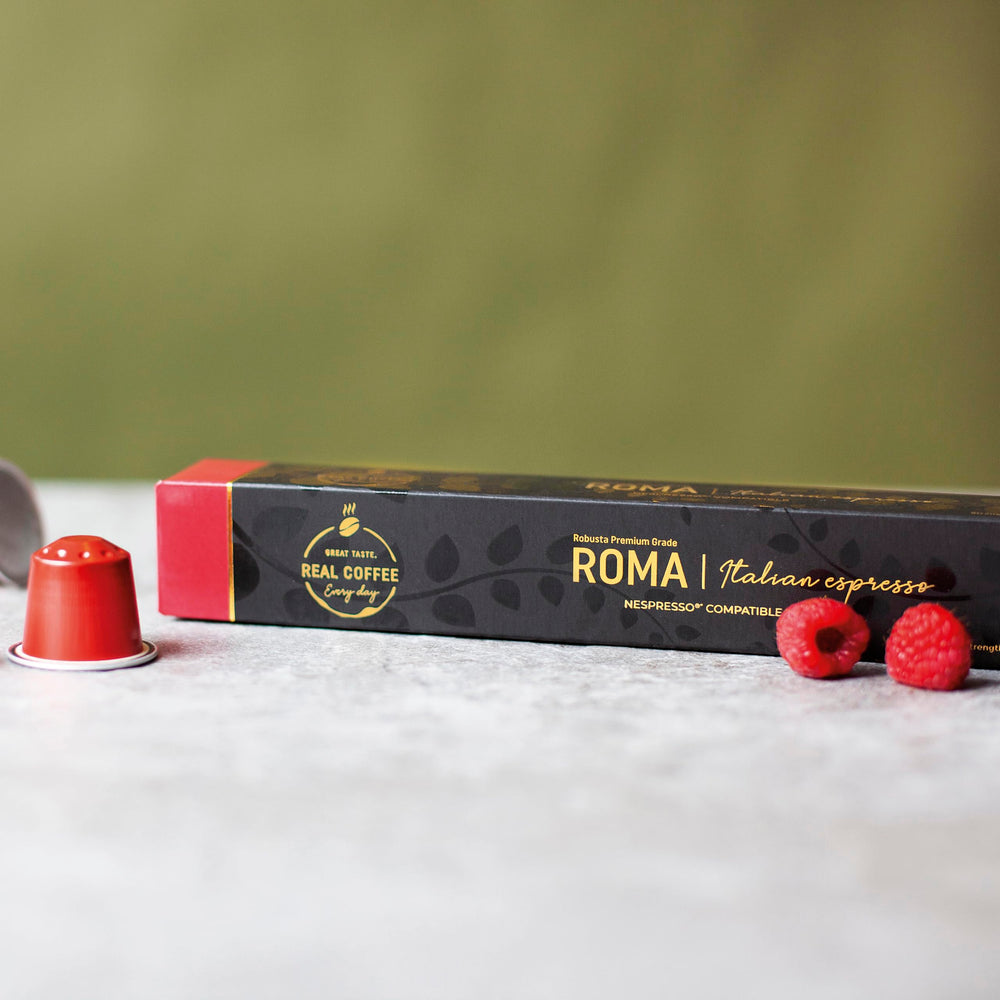 Real Coffee Great Taste Robusta-Arabica blend pods offer robust body with smooth finish.