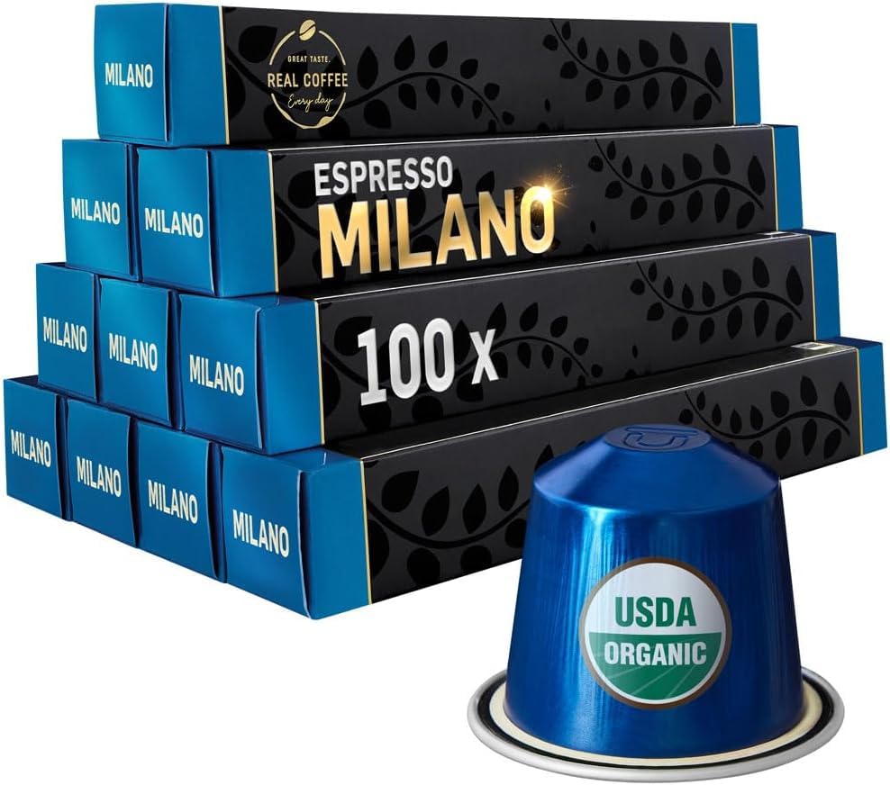 REAL COFFEE MILANO capsules pack showing bold flavor for quick, strong mornings.