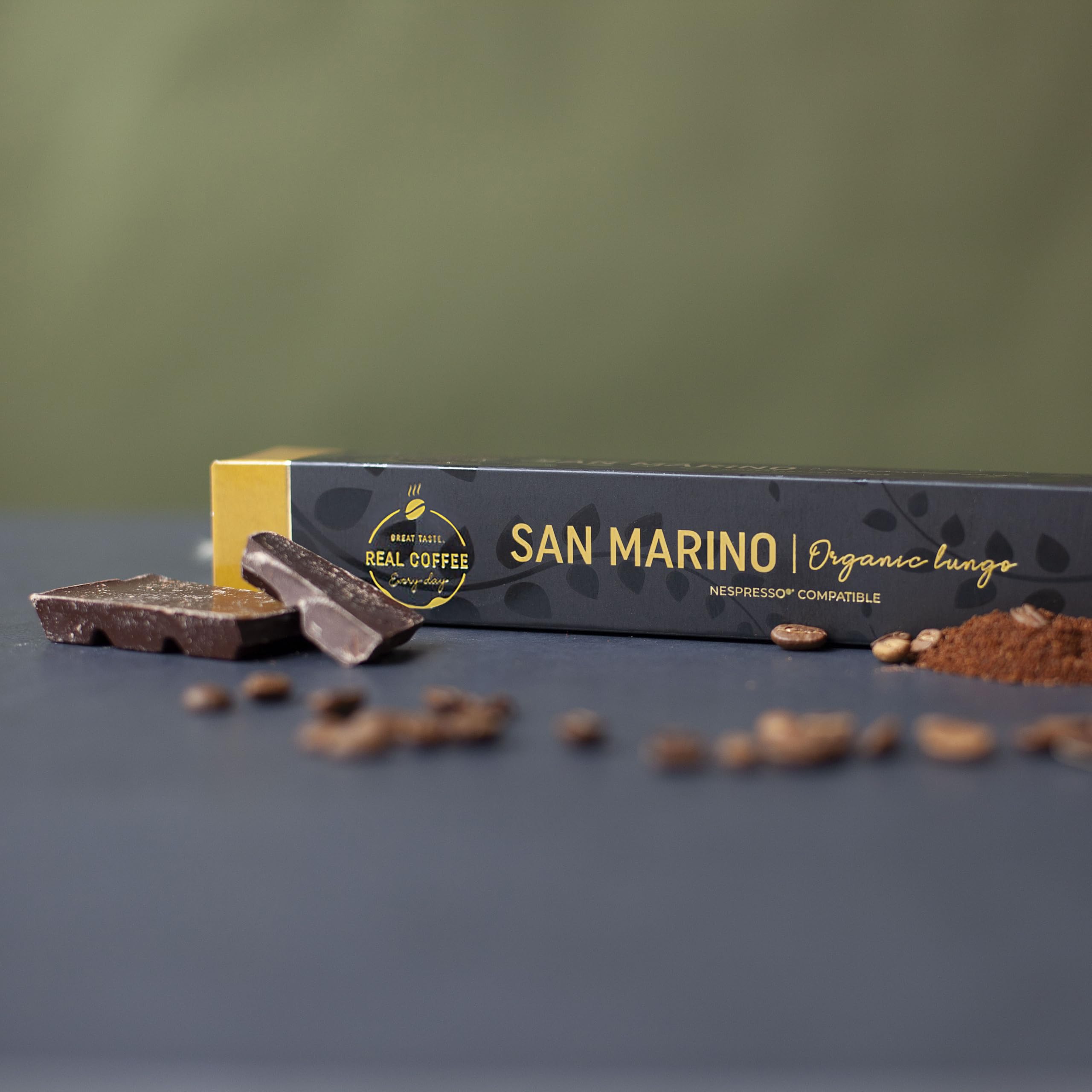 REAL COFFEE GREAT TASTE San Marino morning-mug scene suggesting a balanced, full-bodied lungo