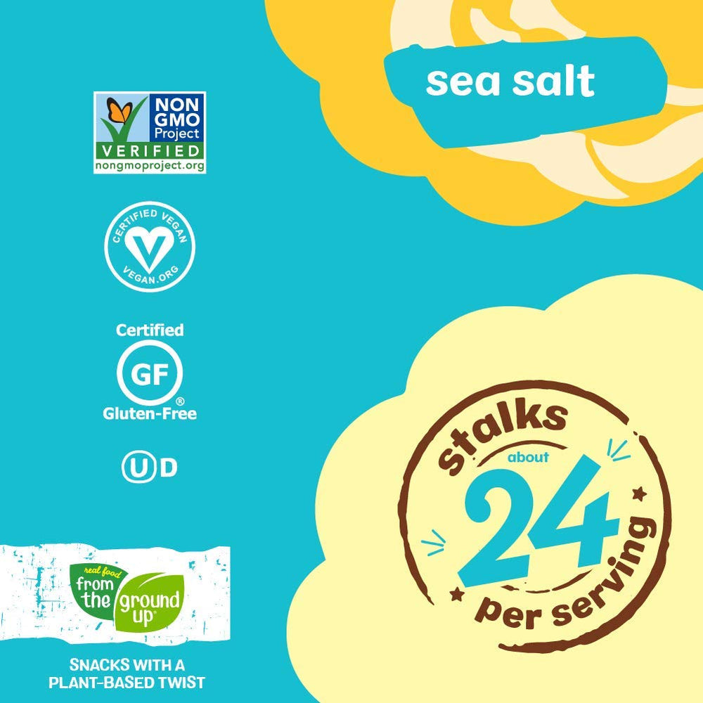 Family-friendly scene with From The Ground Up stalk cauliflower sea salt snack