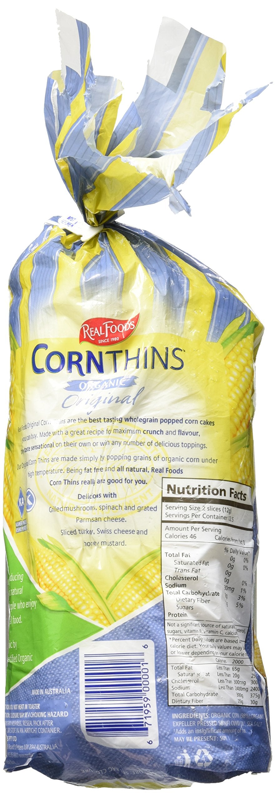 Real Foods corn thins on-the-go pack for travel snacking.