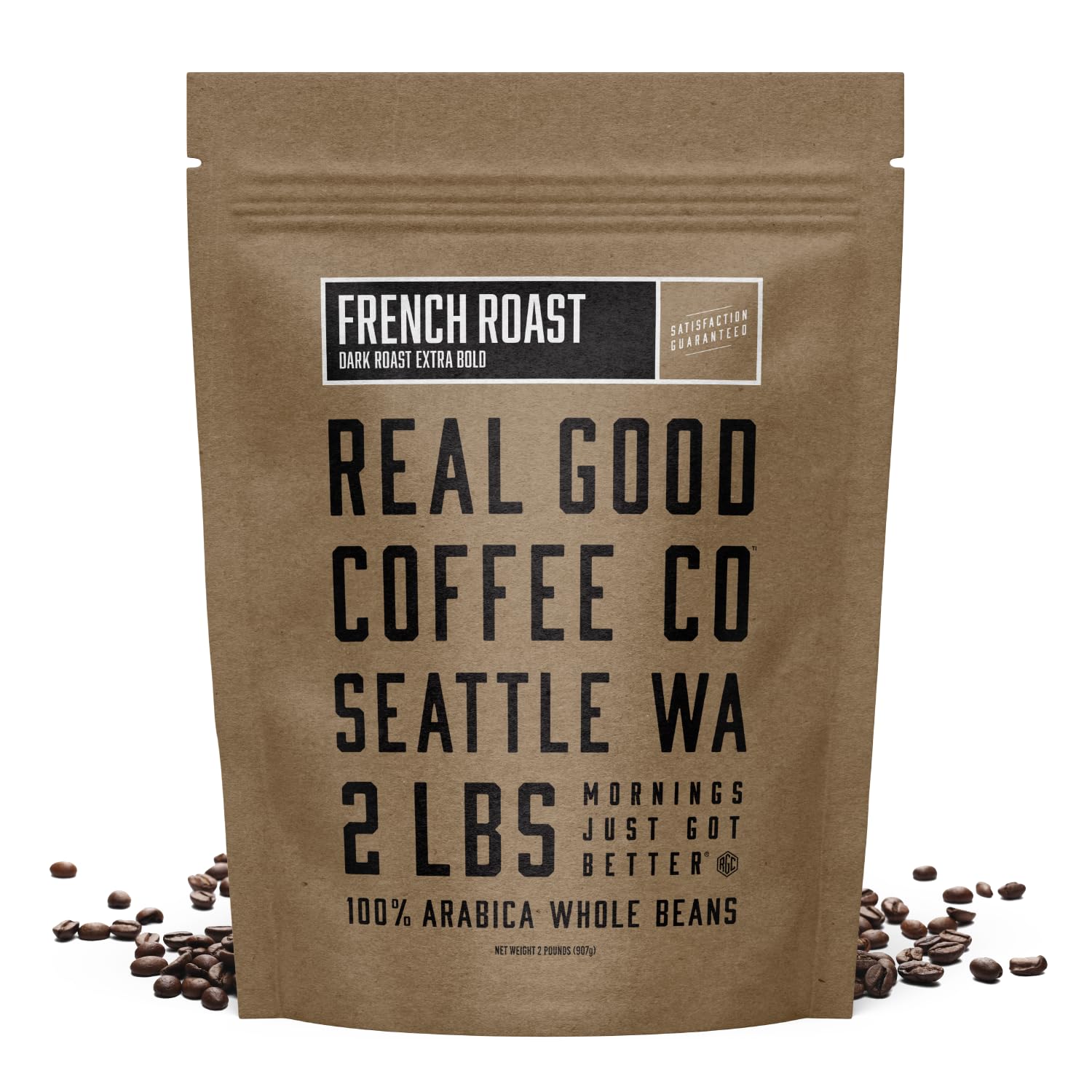 Real Good Coffee Company French Roast whole beans in bulk for a bold morning ritual