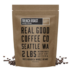 Real Good Coffee Company French Roast whole beans in bulk for a bold morning ritual
