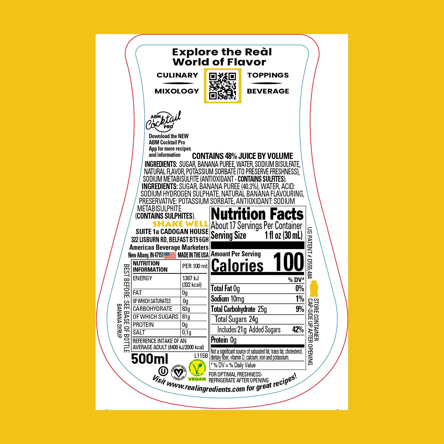 Real Infused Exotics banana puree syrup wide-mouth bottle ready for easy, mess-free mixing