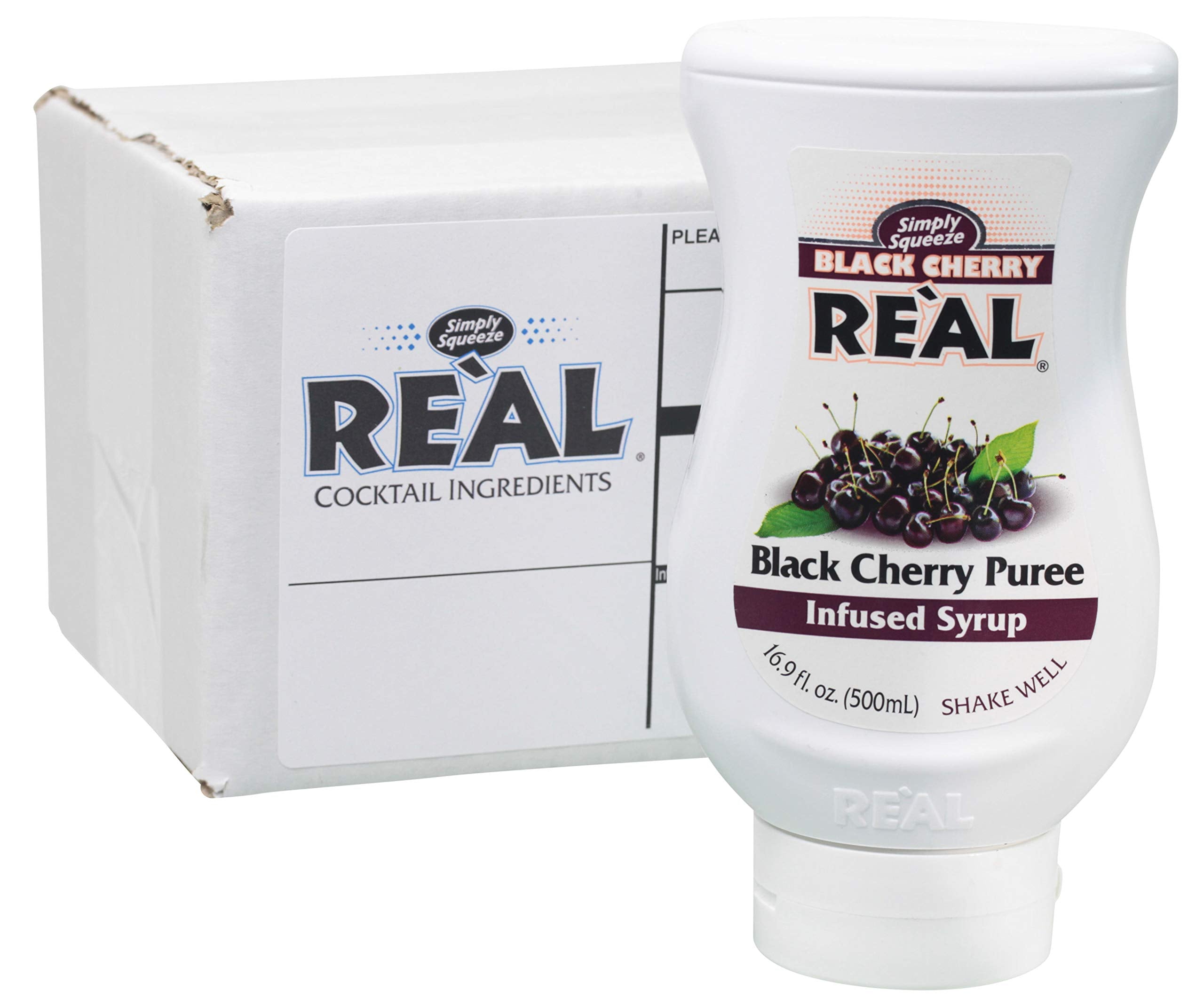 Reàl Infused Exotics Black Cherry Syrup bottle front highlighting premium cherry flavor.