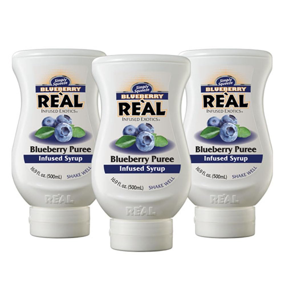 Reàl Infused Exotics blueberry bottle front for vibrant beverages and easy mixing.