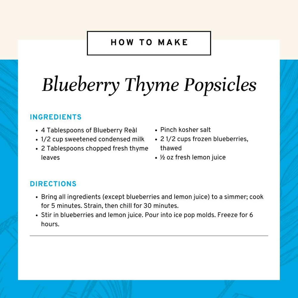 Reàl Infused Exotics blueberry dessert idea image suggests culinary experimentation.