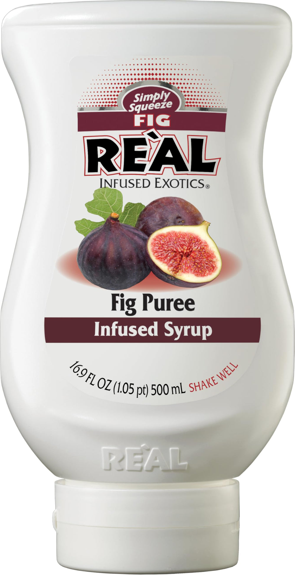 Reàl Infused Exotics Fig puree syrup bottle front, rich fig flavor for cocktails