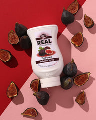 Reàl Infused Exotics Fig puree syrup close-up shows wide-mouth opening for easy access