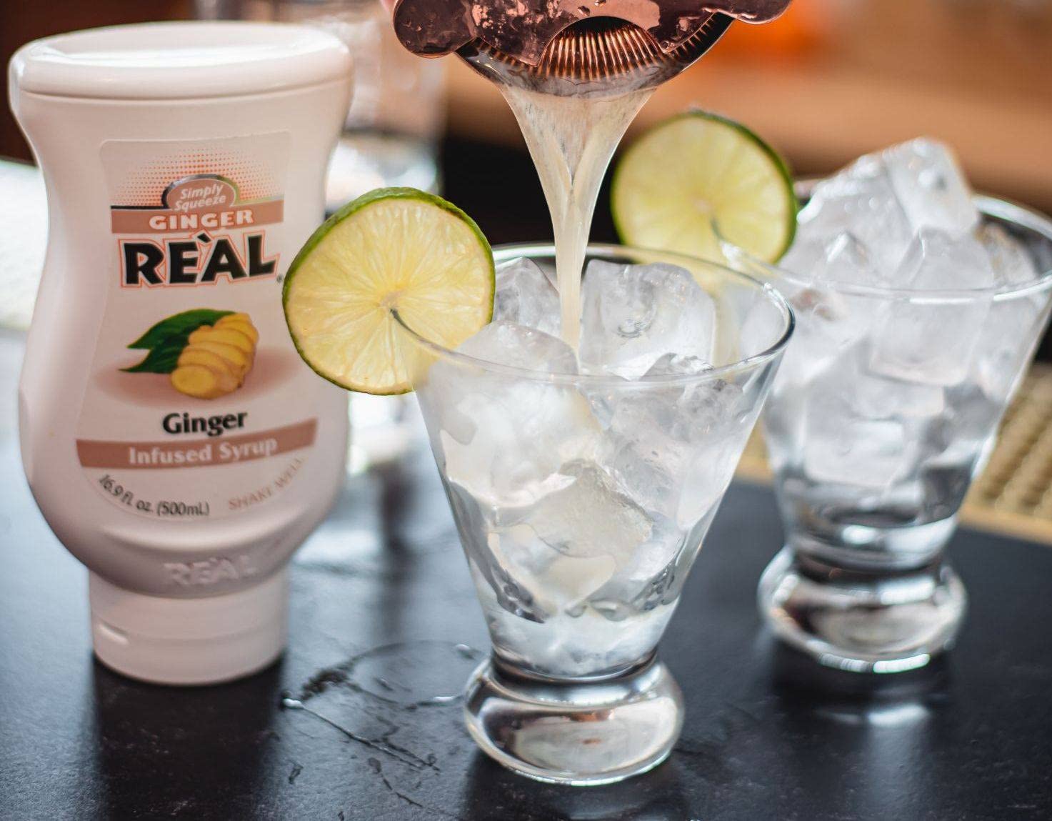 Boxed packaging for Reàl Ginger Infused Syrup emphasizes safe shipping.