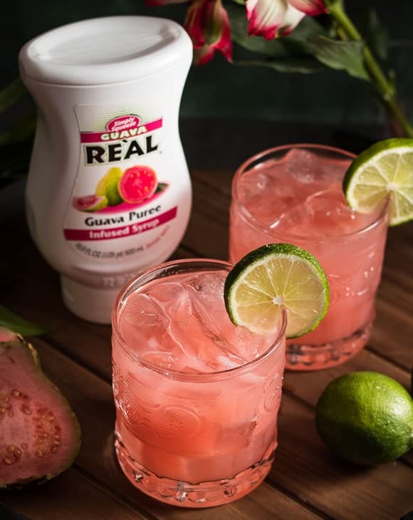 Reàl Infused Exotics Guava Syrup bottle with drip-free pour spout for easy use