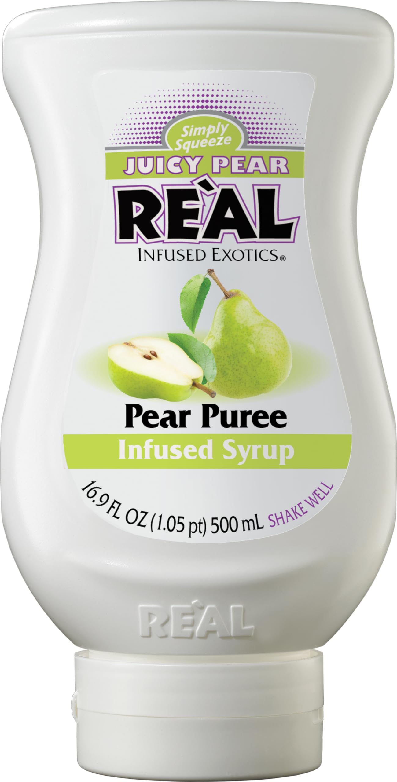 Reàl Infused Exotics Juicy Pear bottle pour enhances cocktails with smooth pear flavor.