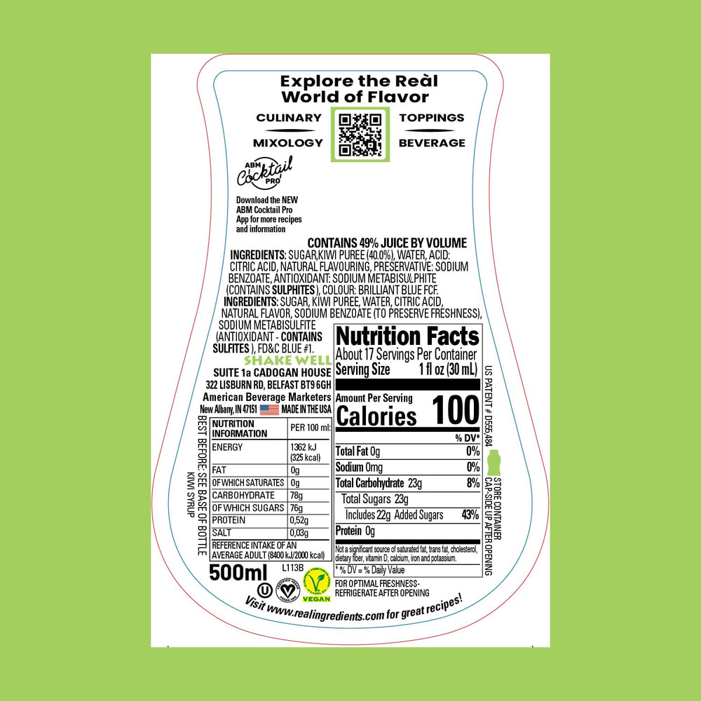Real Infused Exotics Kiwi Puree Syrup close-up kiwis and vibrant pulp.