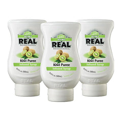 Real Infused Exotics Kiwi Puree Syrup pack of 3 bottles for versatile drinks.