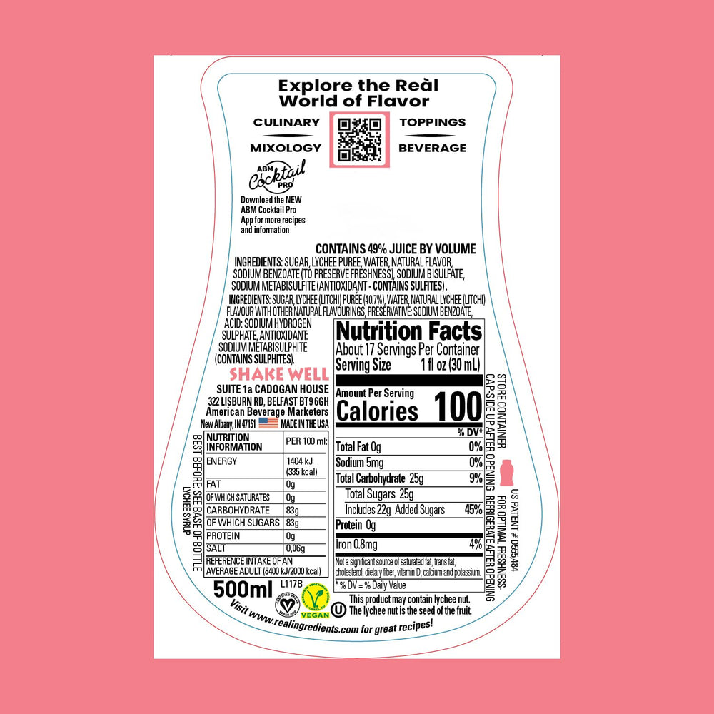 Reàl Infused Exotics Lychee squeeze bottle closeup for easy dispensing.