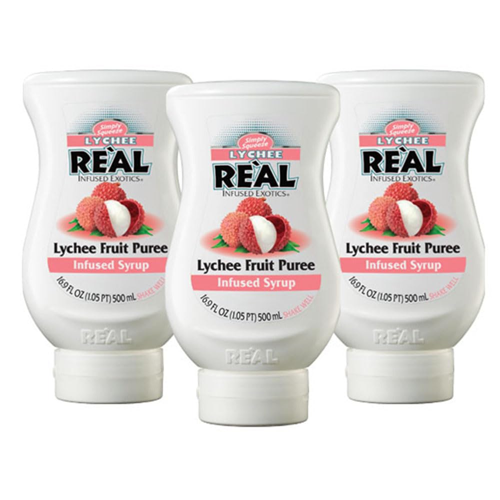 Reàl Infused Exotics Lychee bottle pour, drip-free mixing for cocktails.