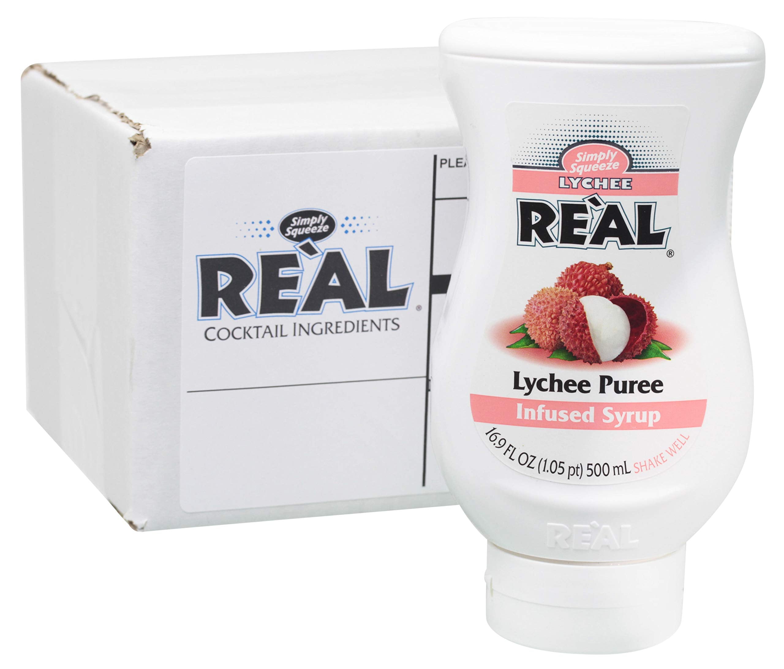 Reàl Infused Exotics Lychee Syrup bottle pour, ideal for tropical cocktails.