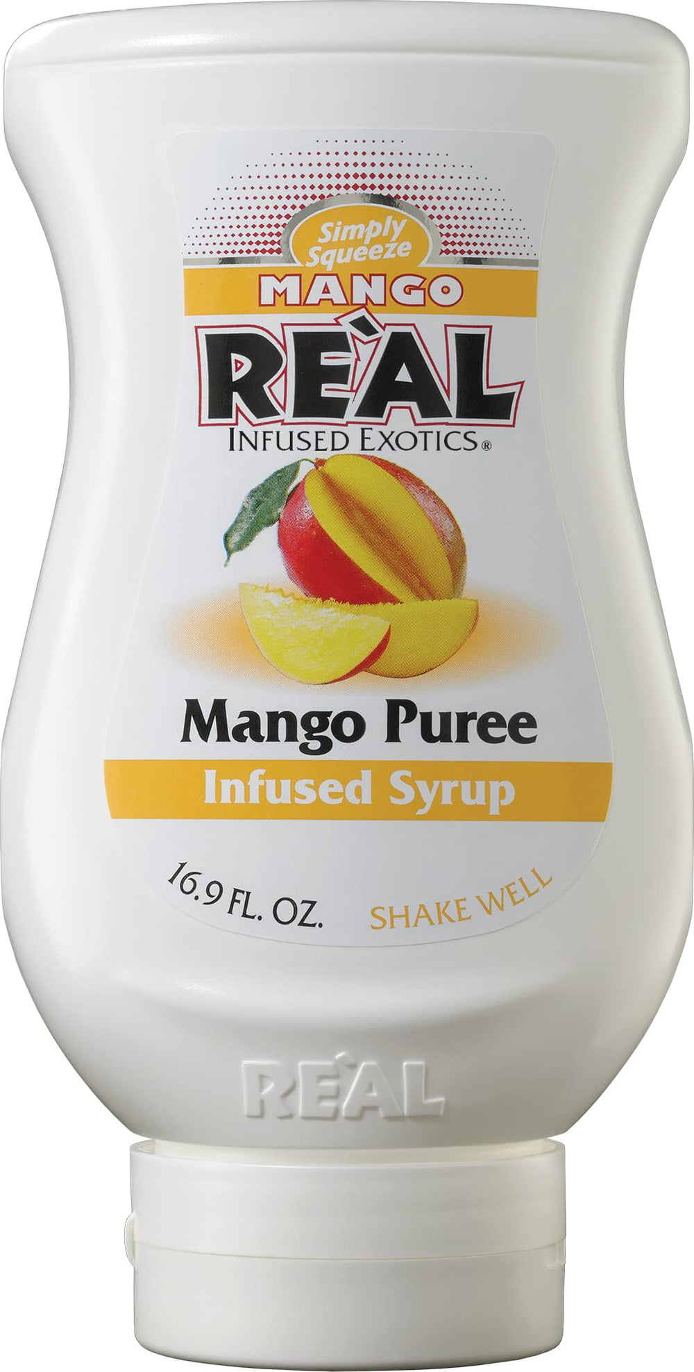 Reàl Infused Exotics Mango Purée Infused Syrup bottle pour spout for smooth, drip-free pours