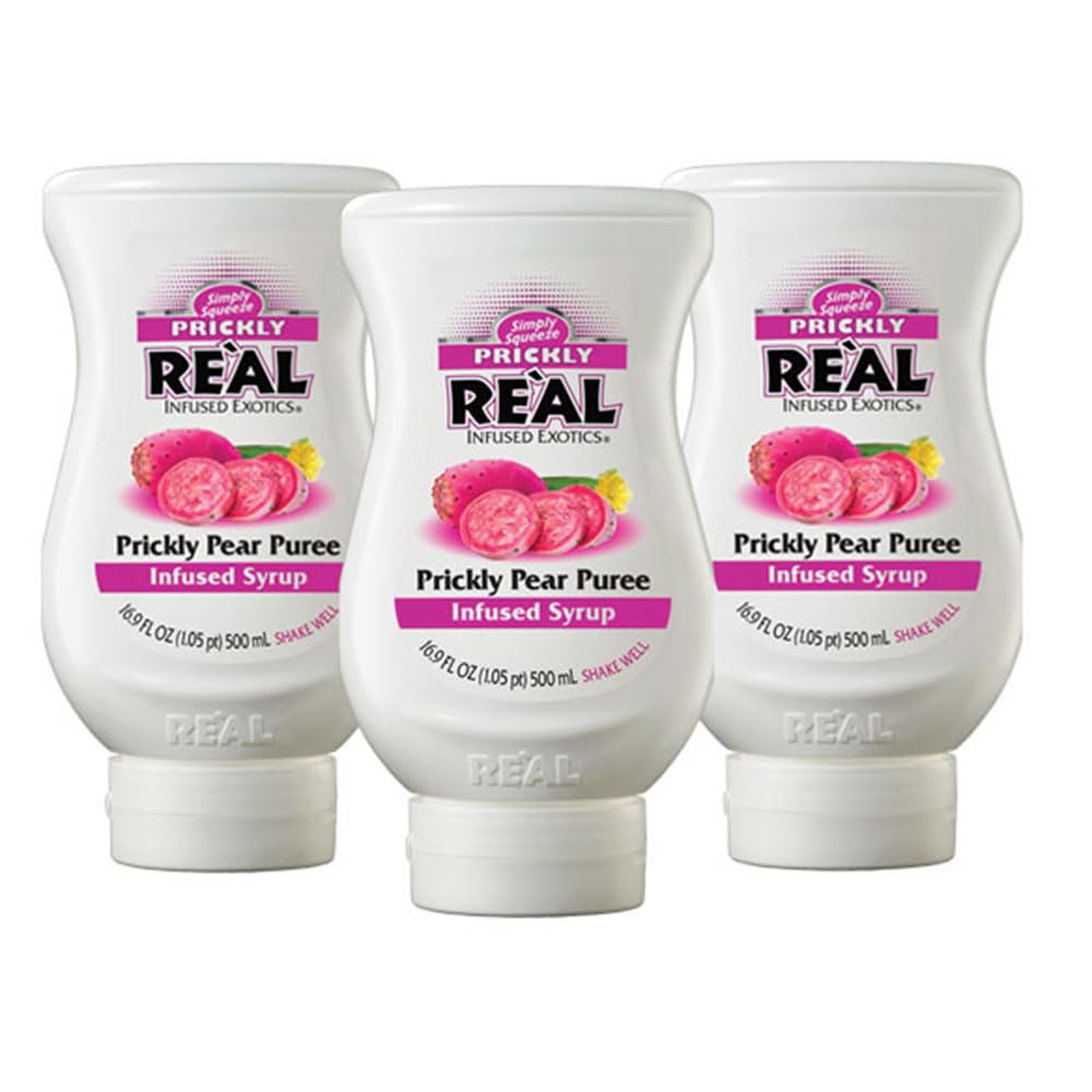 Reàl Infused Exotics prickly pear puree bottle for easy, mess-free pouring