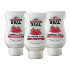Reàl Infused Exotics strawberry syrup trio in squeeze bottles for easy mixing.