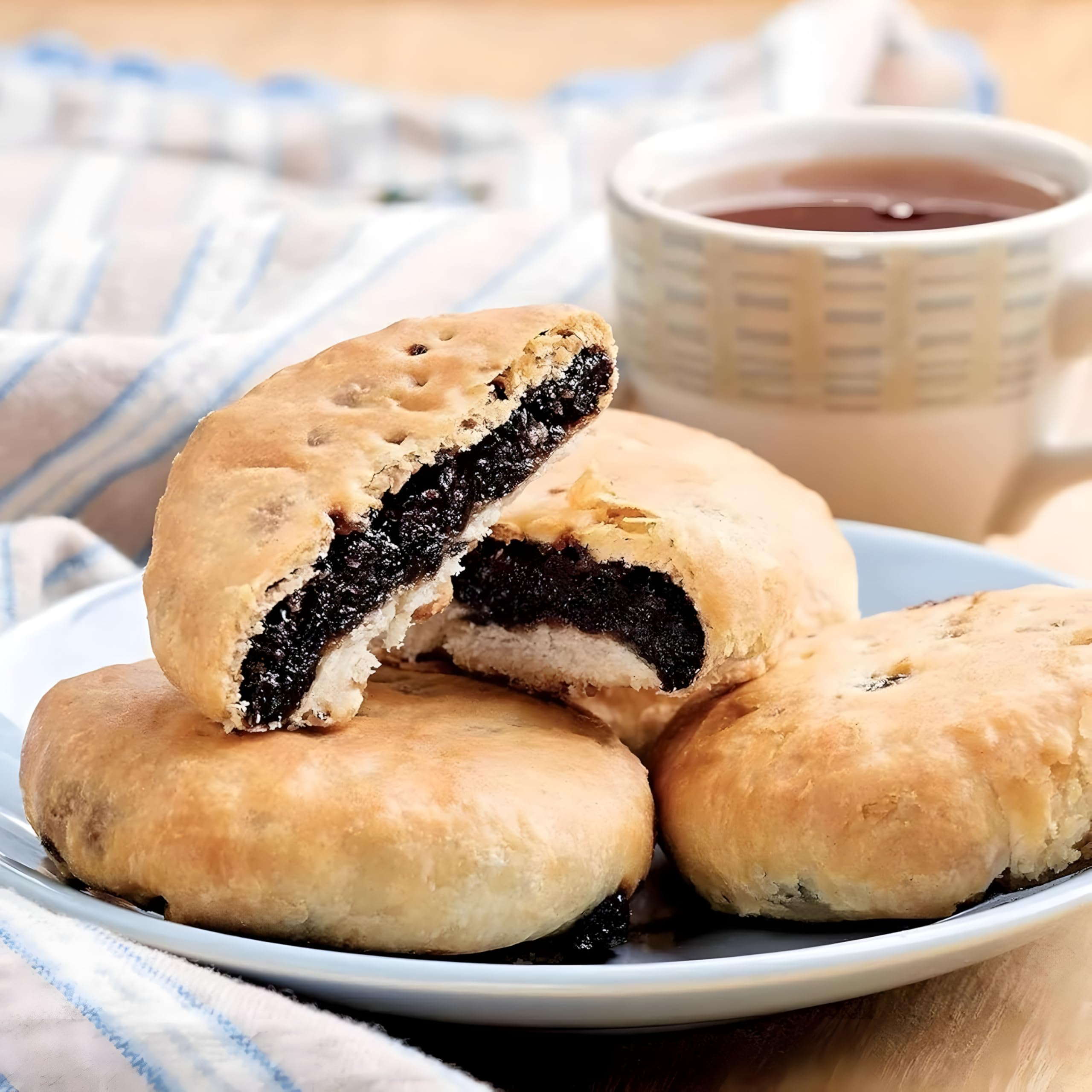 Real Lancashire Eccles Cakes buttery flaky pastry complements a rich fruit center.