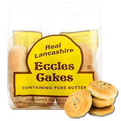 Real Lancashire Eccles Cakes pack 4 pieces on a plate, ideal for tea-time.
