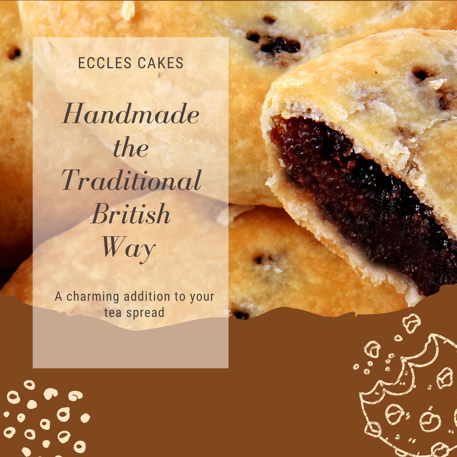Real Lancashire Eccles Cakes on a picnic setup ready to share.