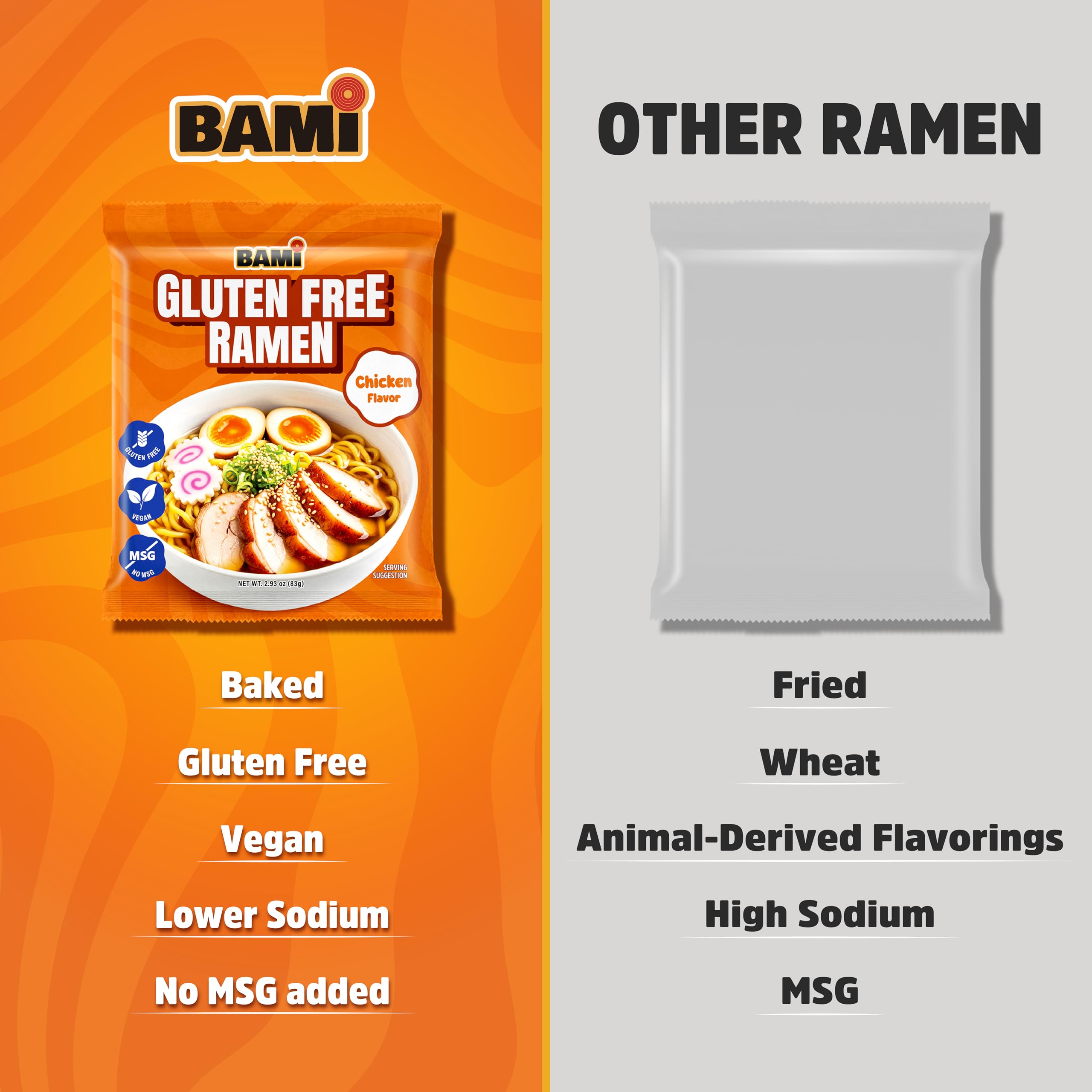 Real Naturals BAMI gluten-free ramen noodles close-up showing silky texture.