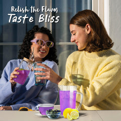 Real Naturals butterfly pea tea dried flowers closeup shows vibrant color.