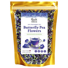 Real Naturals butterfly pea tea loose-leaf packaging preserves freshness for longer.