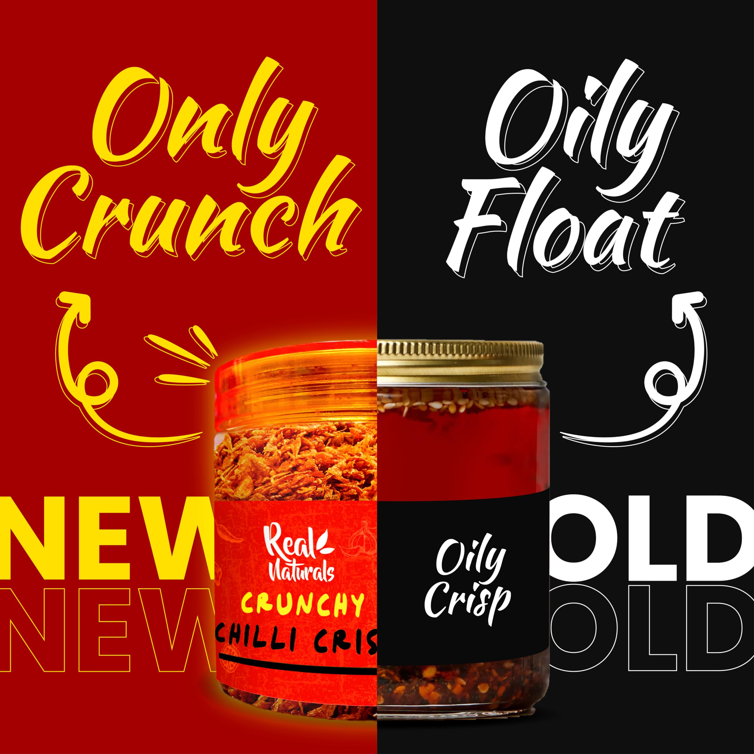 Real Naturals Chili Crisp oil-free texture close-up for toppings.