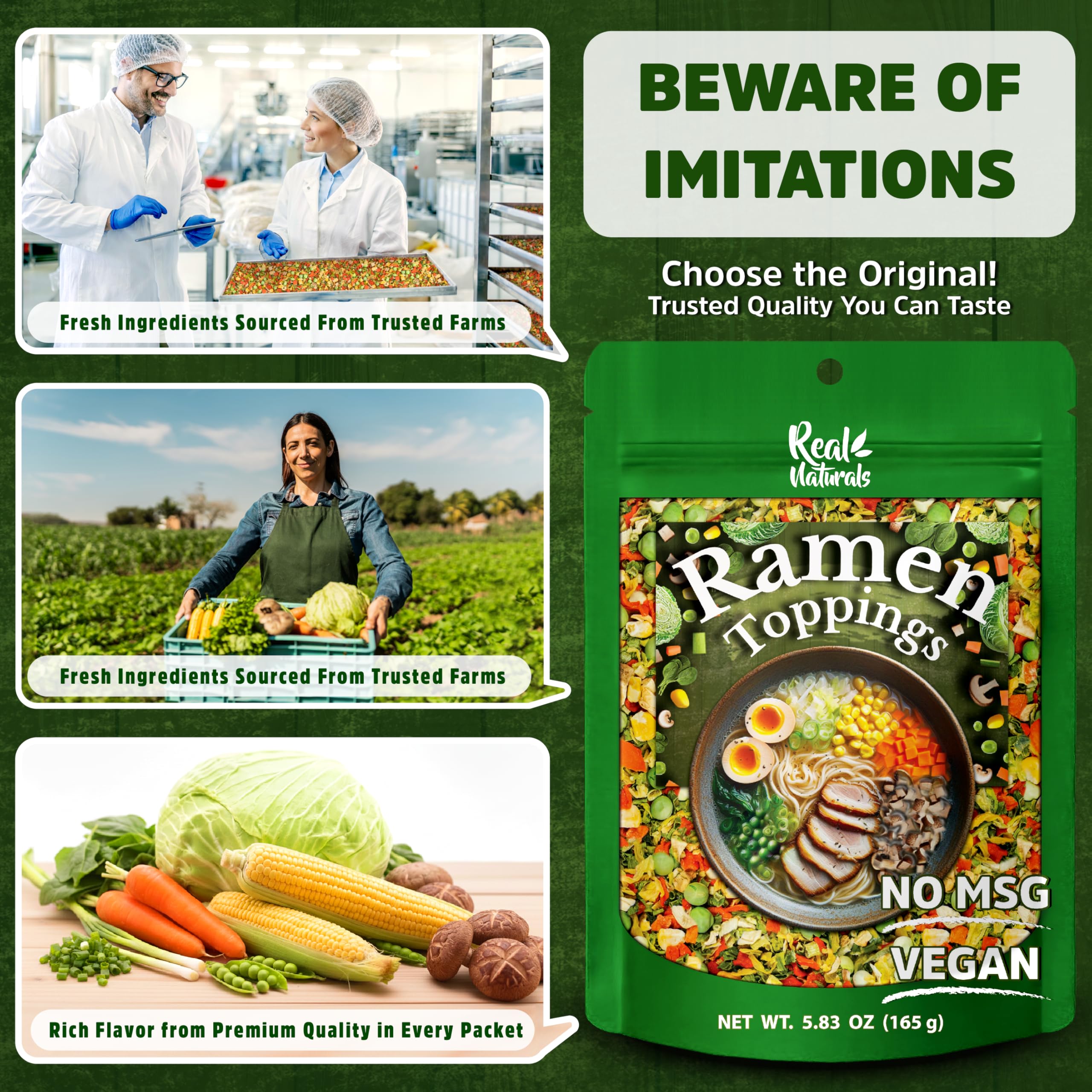 Real Naturals dried ramen toppings with shiitake mushrooms for savory depth