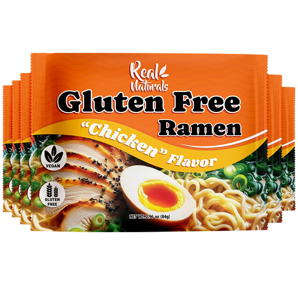 Real Naturals gluten-free ramen chicken 6-pack box for quick meals.