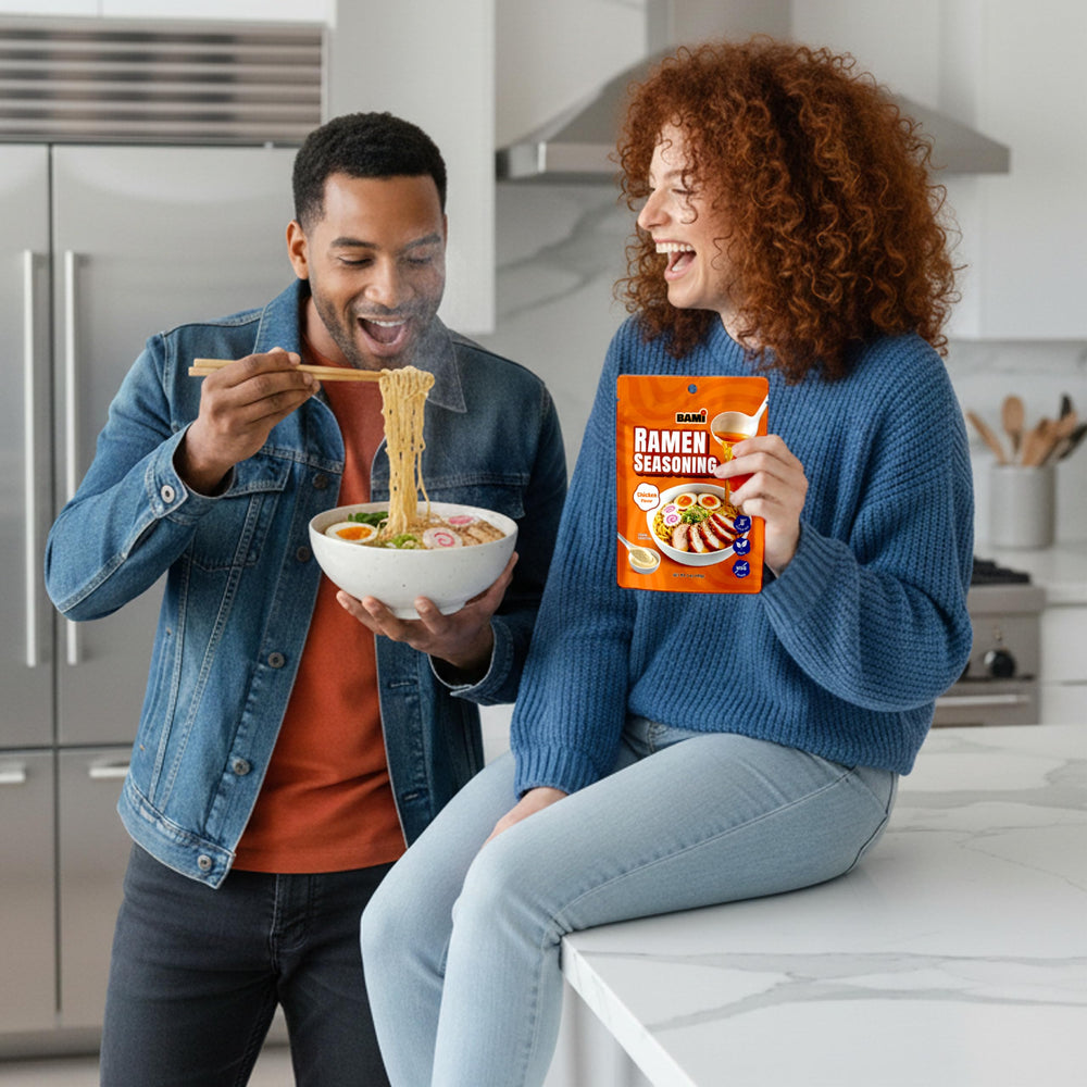 Real Naturals vegan chicken-flavor ramen seasoning closeup for rich aroma