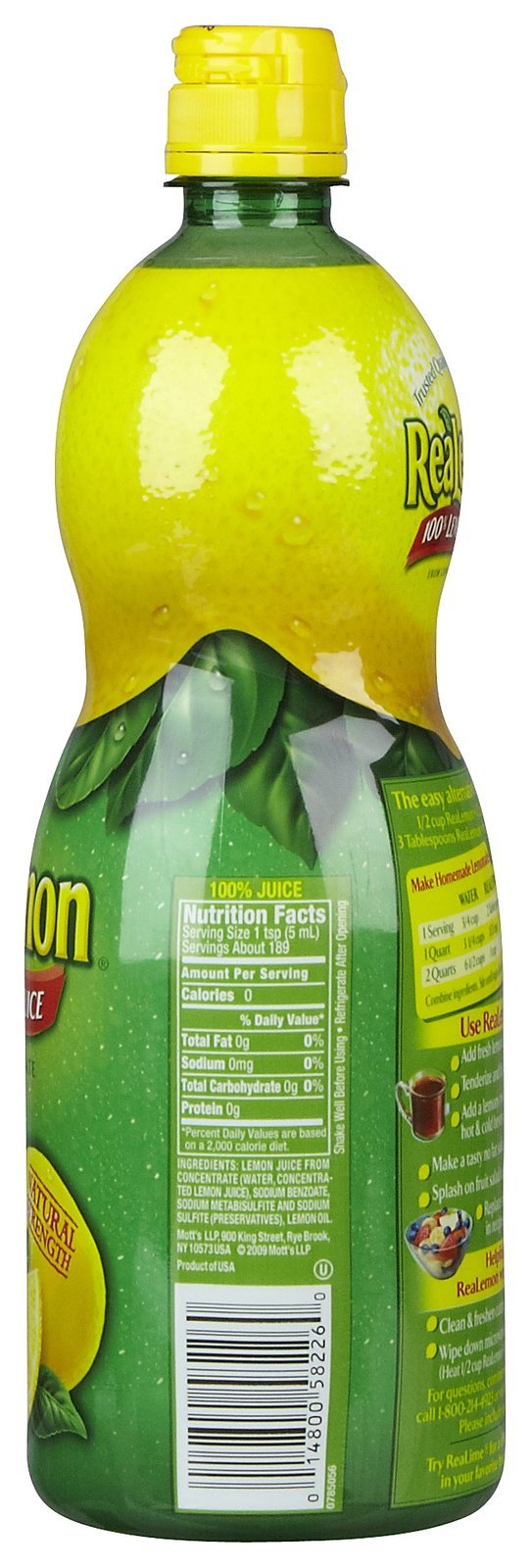 ReaLemon lemon juice bottle pouring, perfect for beverages and recipes.