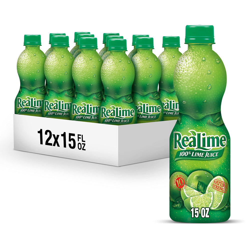 ReaLime 100% lime juice bottle, pour-ready for cocktails and marinades.